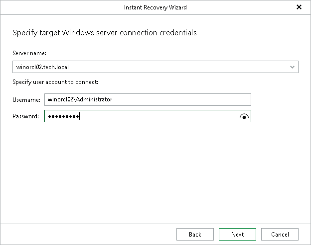 Specifying Target Windows Server Credentials