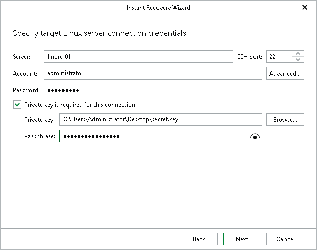 Specifying Target Linux Server Credentials