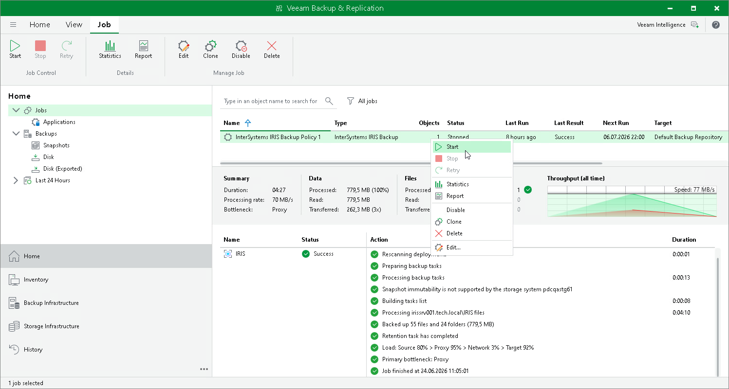 Start Application Backup Policy