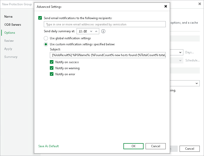 Step 5. Specify Advanced Protection Group Settings