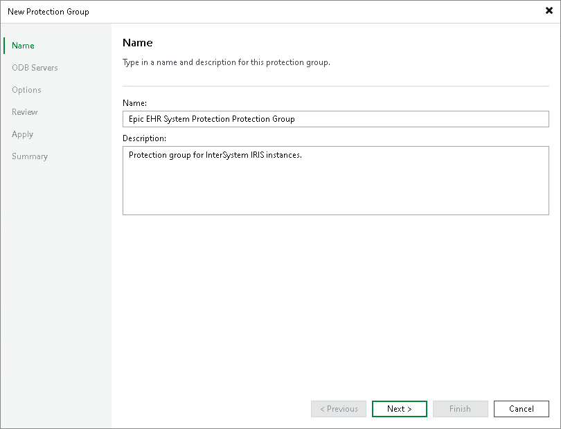Step 2. Specify Protection Group Name and Description