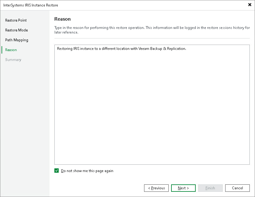 Step 5. Specify Restore Reason