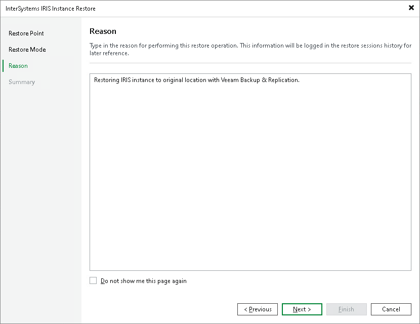 Step 4. Specify Restore Reason