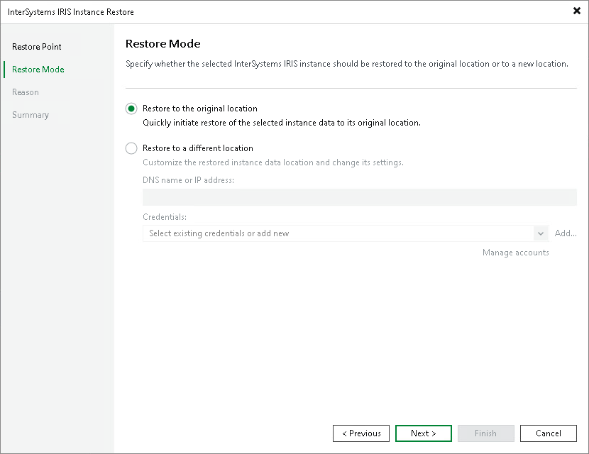 Specify Restore Destination