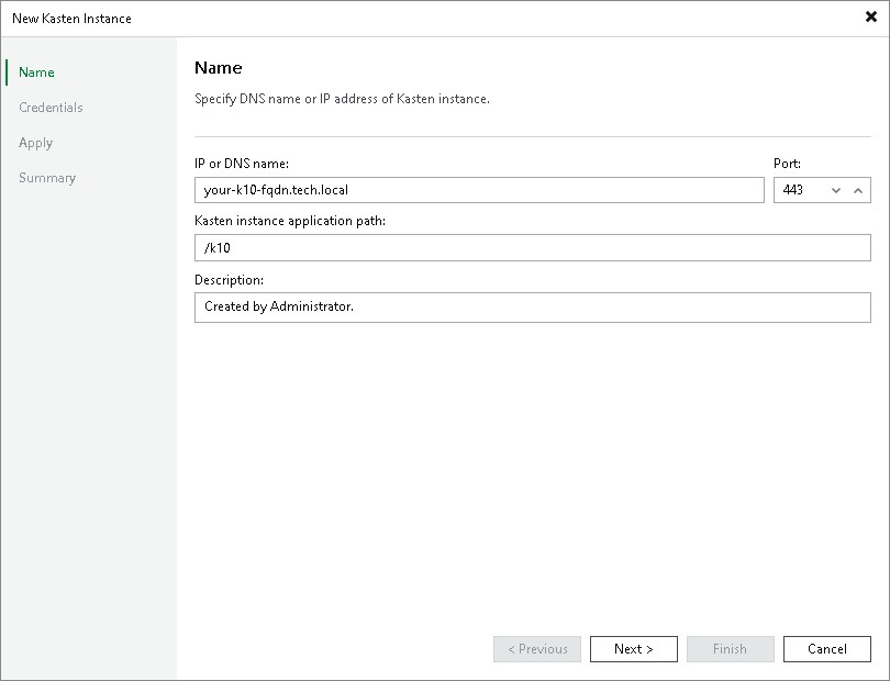 Step 2. Specify Kasten Instance Name