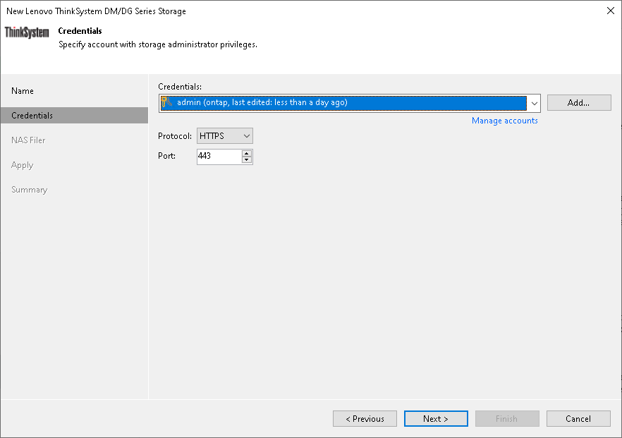 Step 3. Specify Credentials and Protocol Type