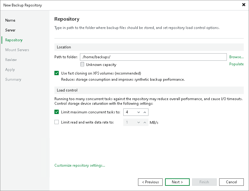 Step 4. Configure Backup Repository Settings