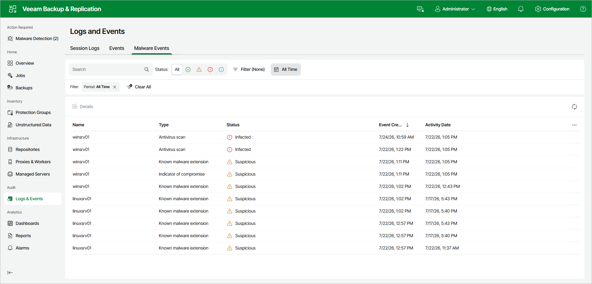 Viewing Malware Detection Events Using Web UI