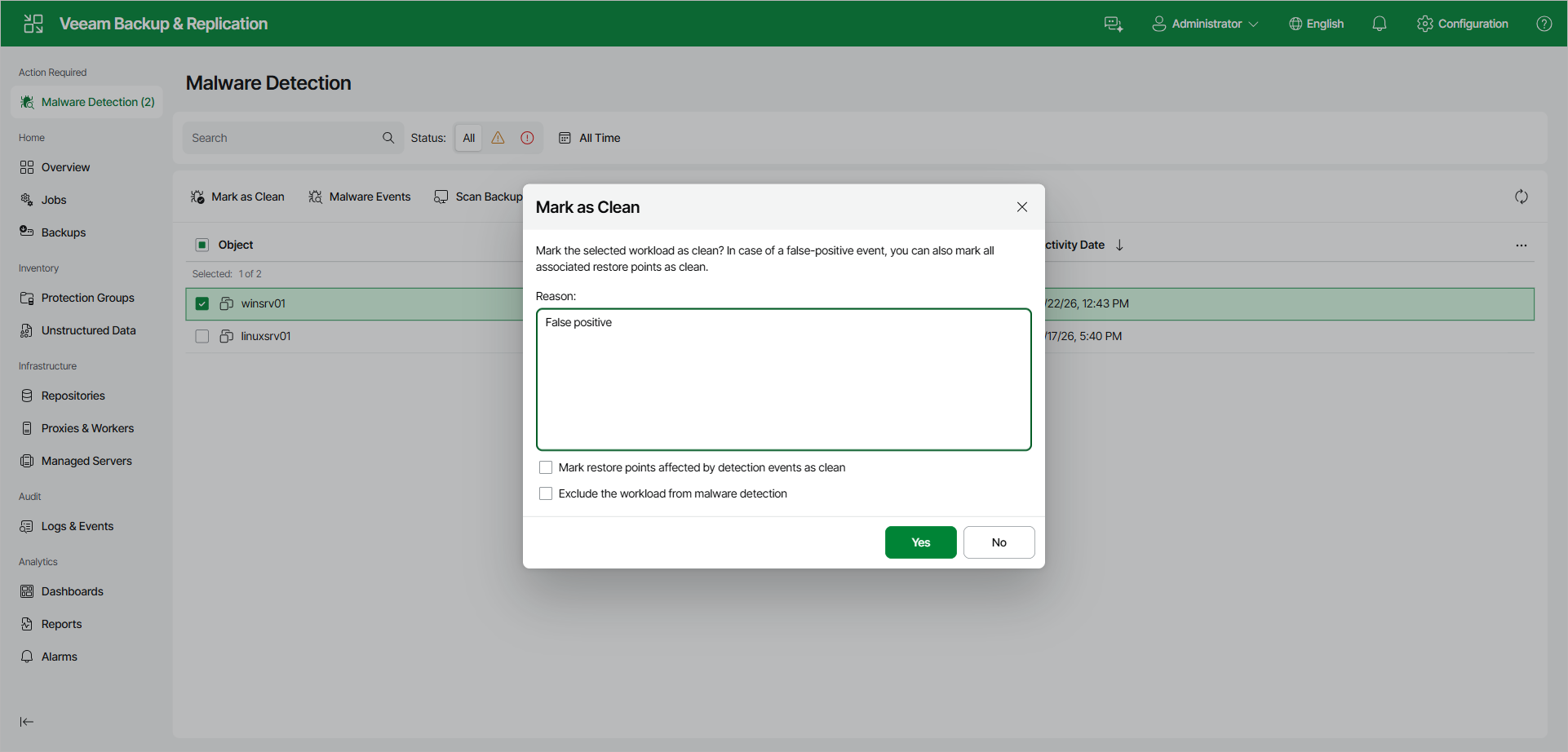 Managing Malware Status Using Web UI