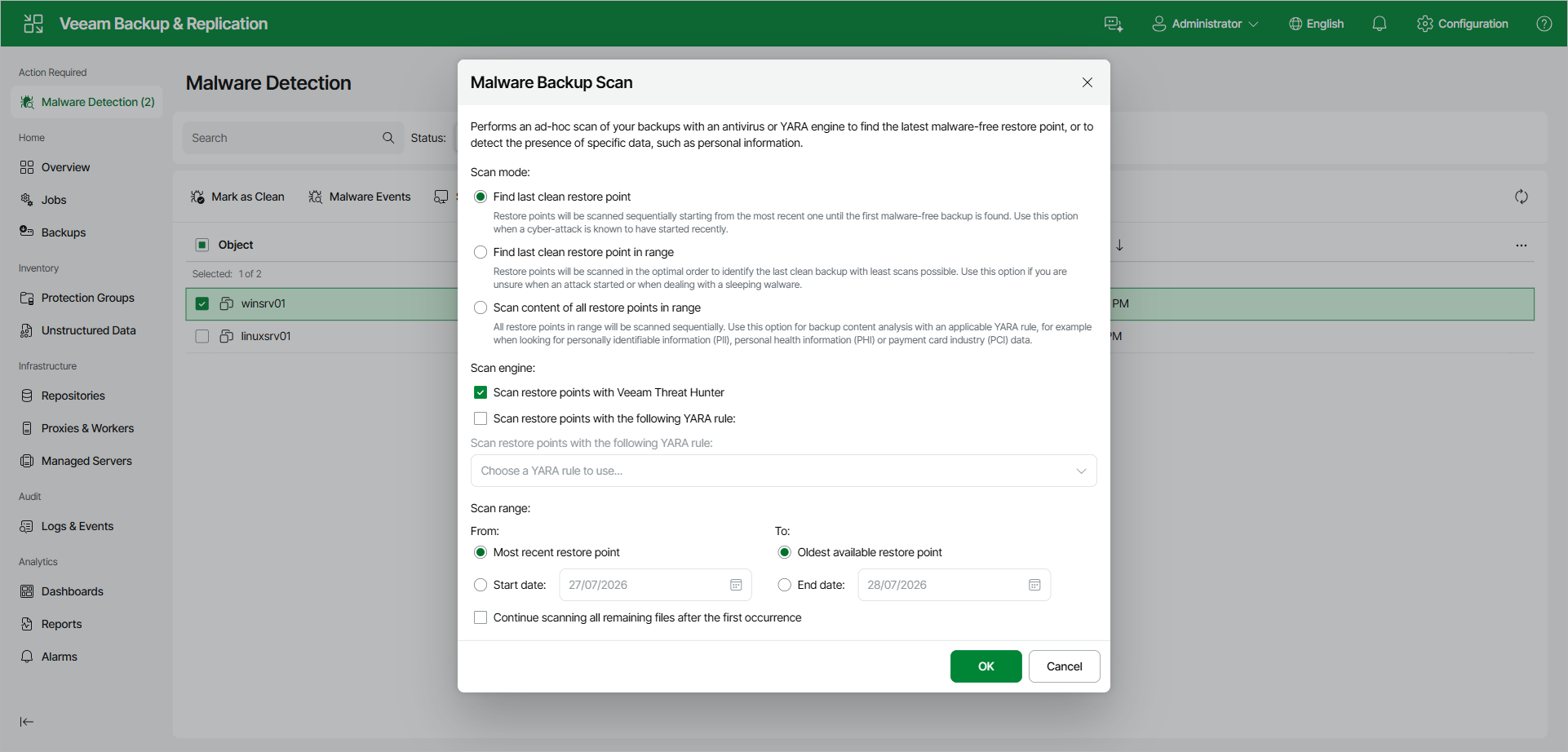 Scanning Backups Using Web UI