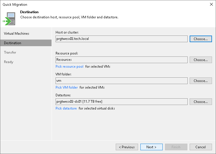 Step 3. Specify VM Destination