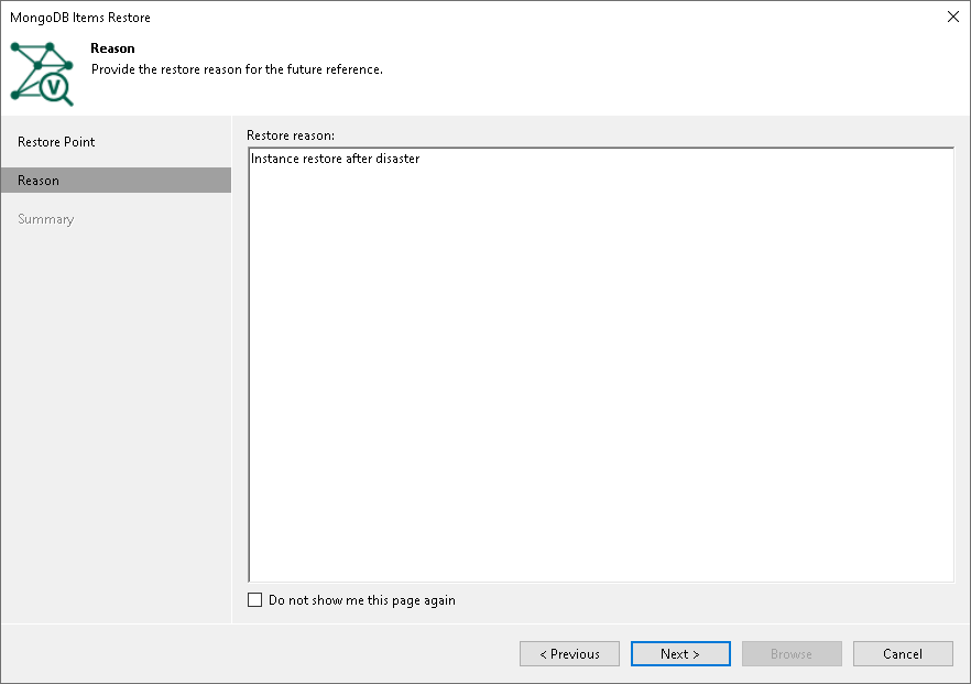 Step 3. Specify Restore Reason