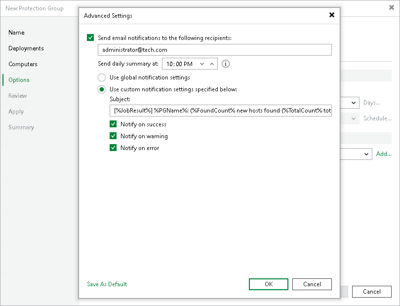Step 6. Specify Advanced Protection Group Settings