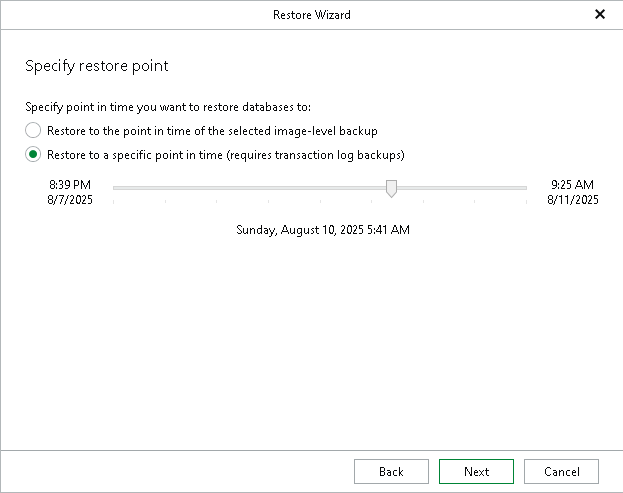 Specifying Restore Point