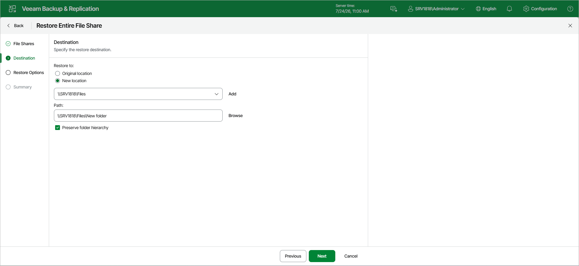 Step 3. Specify Destination for Data Restore