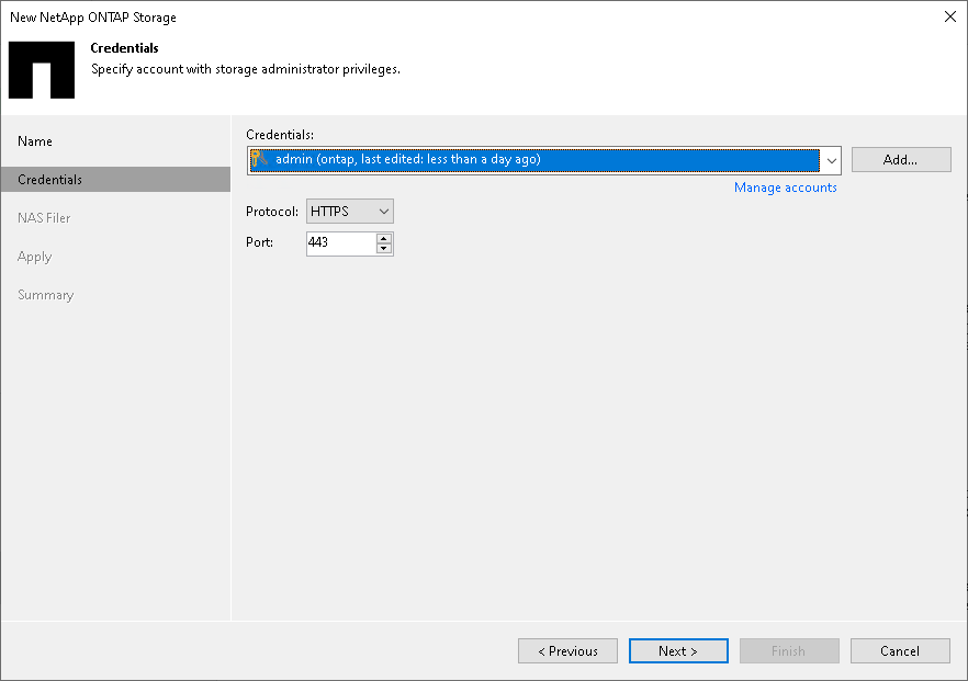 Step 3. Specify Credentials and Protocol Type