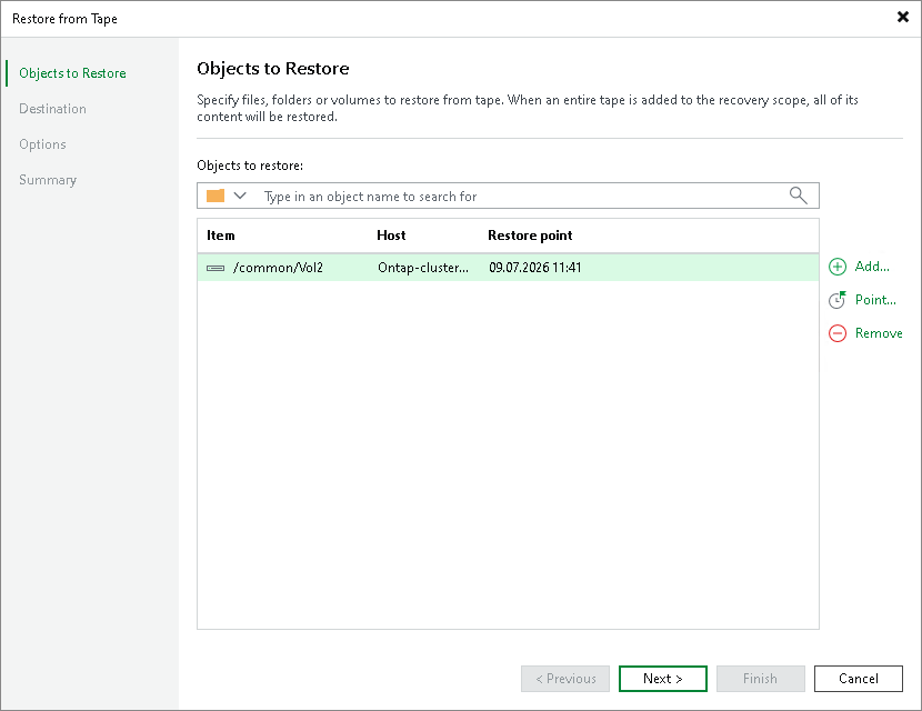 Step 2. Choose Volumes to Restore