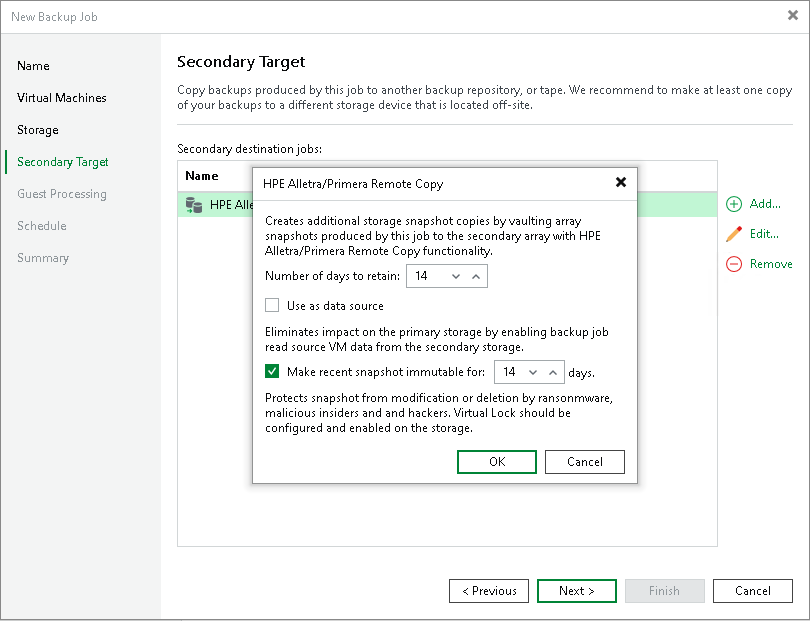 Configuring Backup Jobs with Storage Snapshot Retention