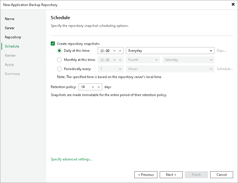 Step 5. Specify Snapshot Scheduling Options
