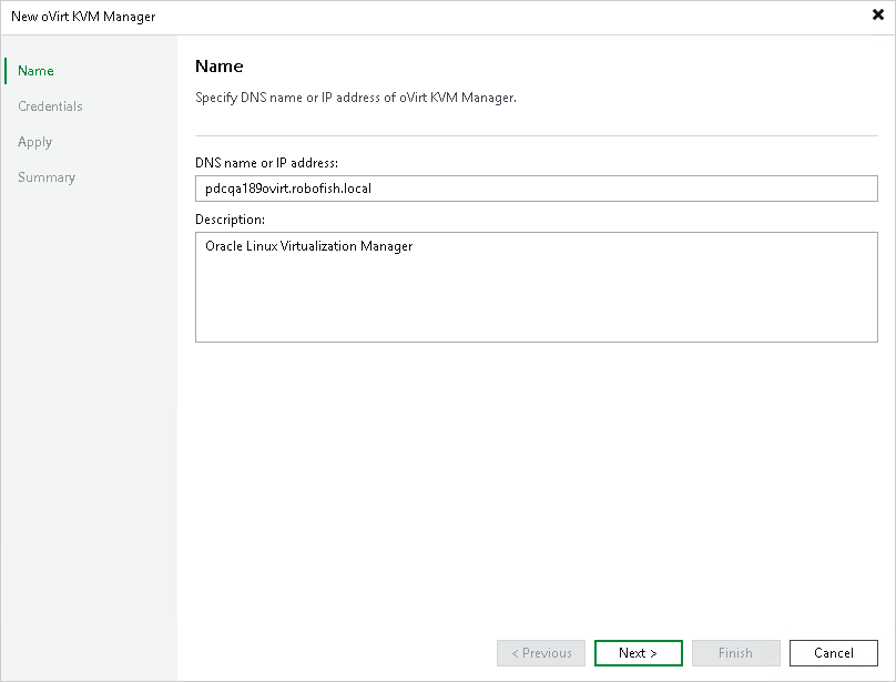 Step 2. Specify Domain Name or IP Address of  oVirt KVM Manager