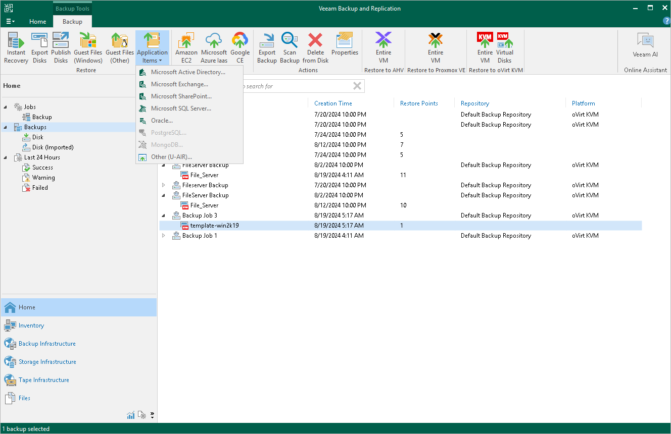 Application Items Restore