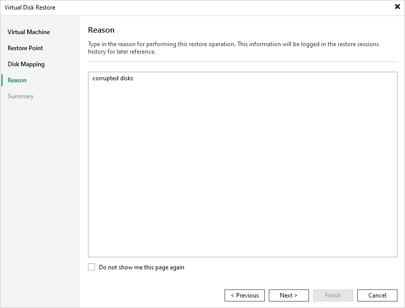 Step 5. Specify Reason for Restore