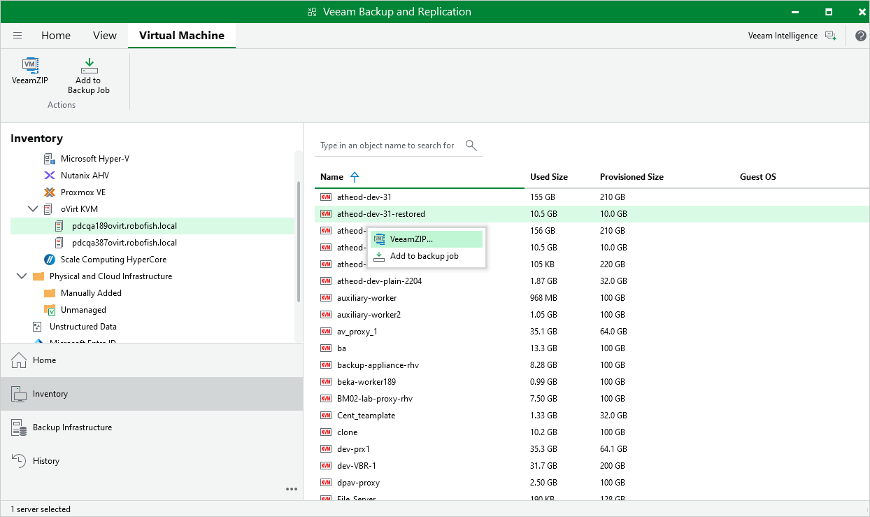 Creating VeeamZIP Backups
