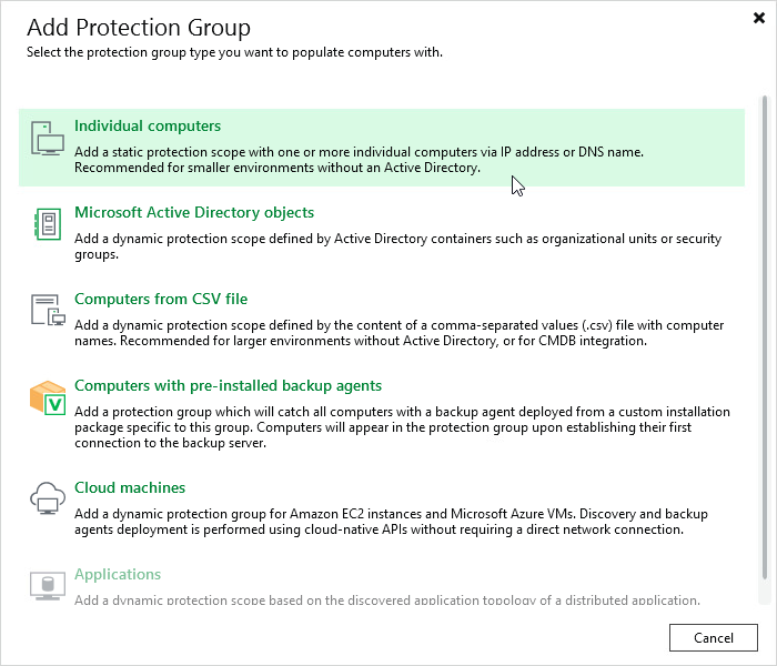 Step 1. Launch New Protection Group Wizard