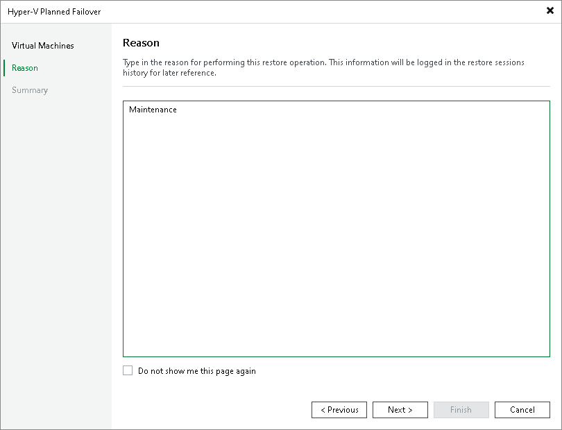 Step 3. Specify Failover Reason