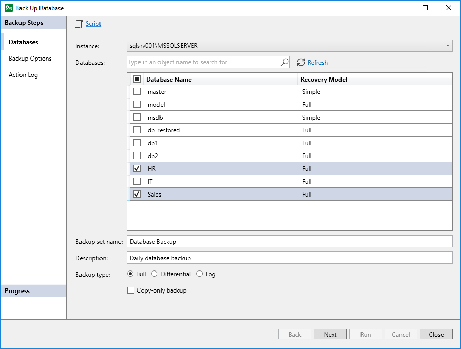 Step 2. Select Databases to Back Up
