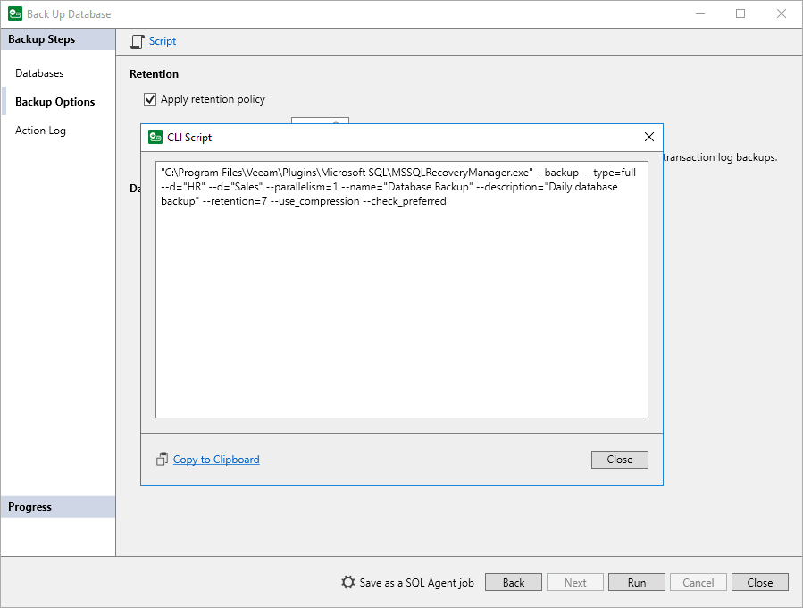 Exporting Backup Settings to Custom Script