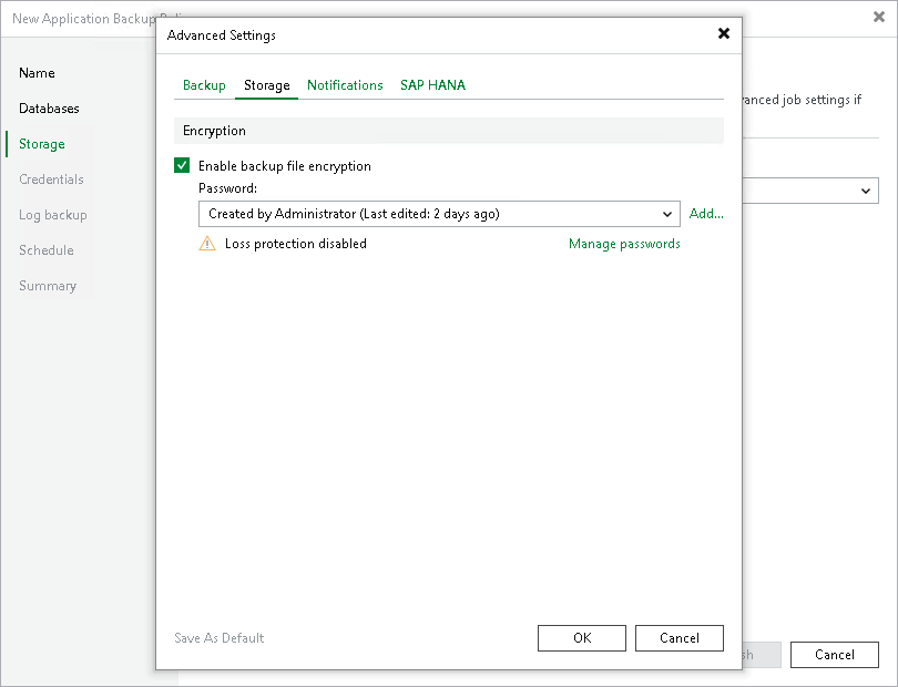 Specify Storage Settings Storage Settings