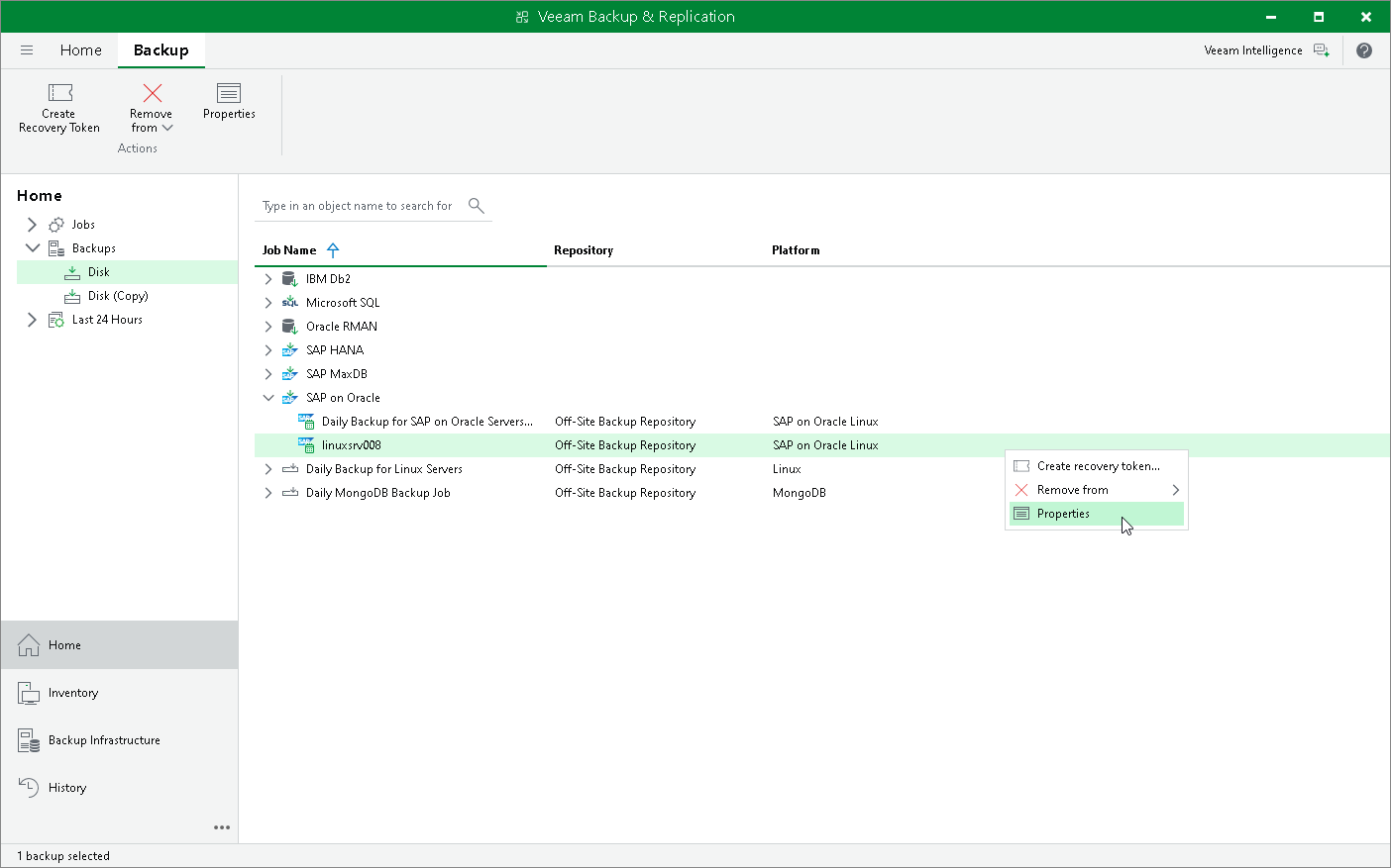 View Backup Properties