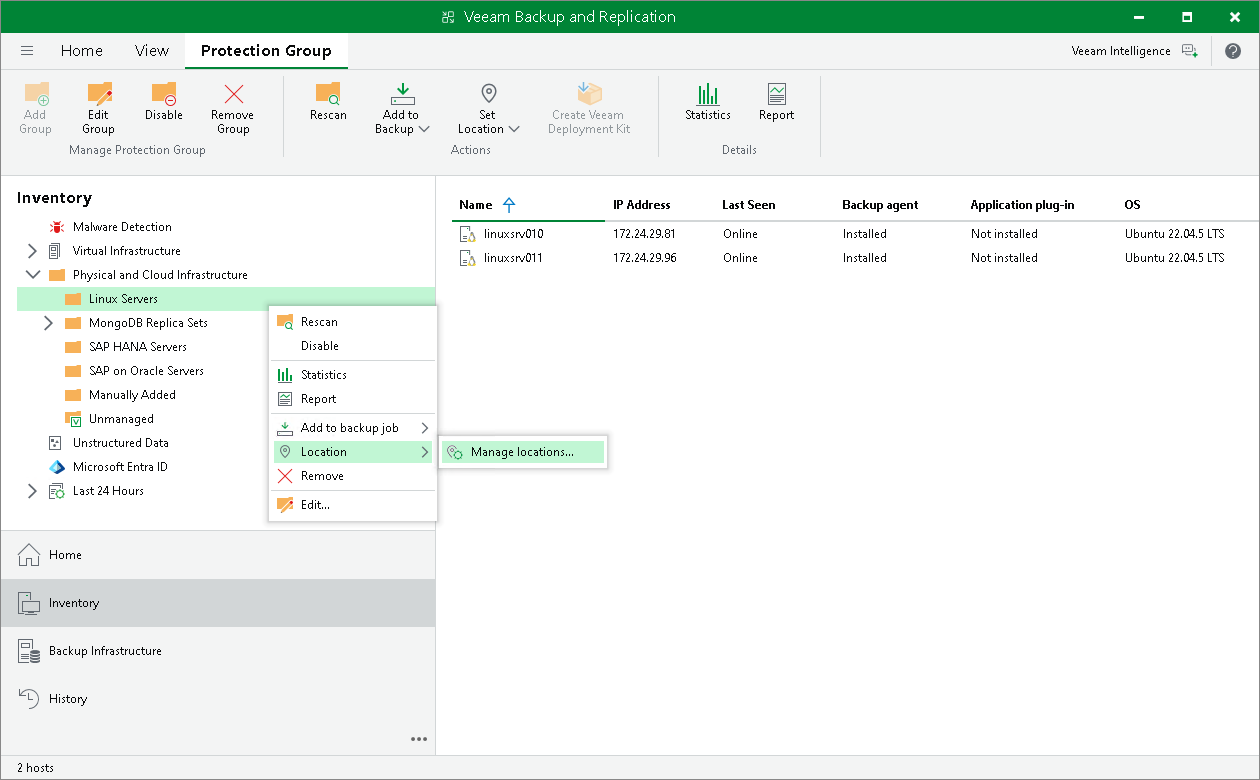 Assign Location to Protection Group