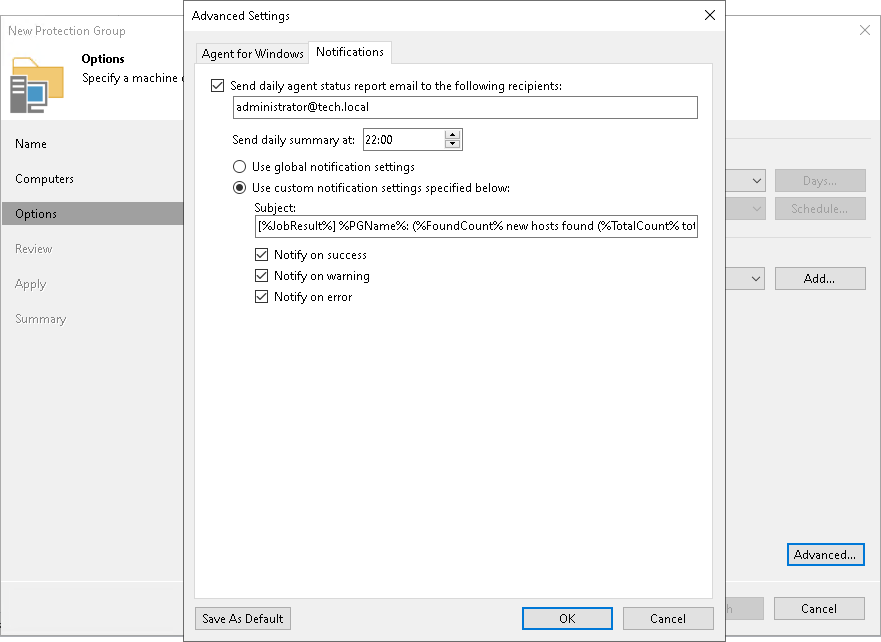 Step 5. Specify Advanced Protection Group Settings
