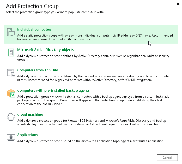 Step 1. Launch New Protection Group Wizard