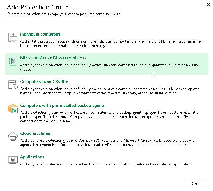 Step 1. Launch New Protection Group Wizard
