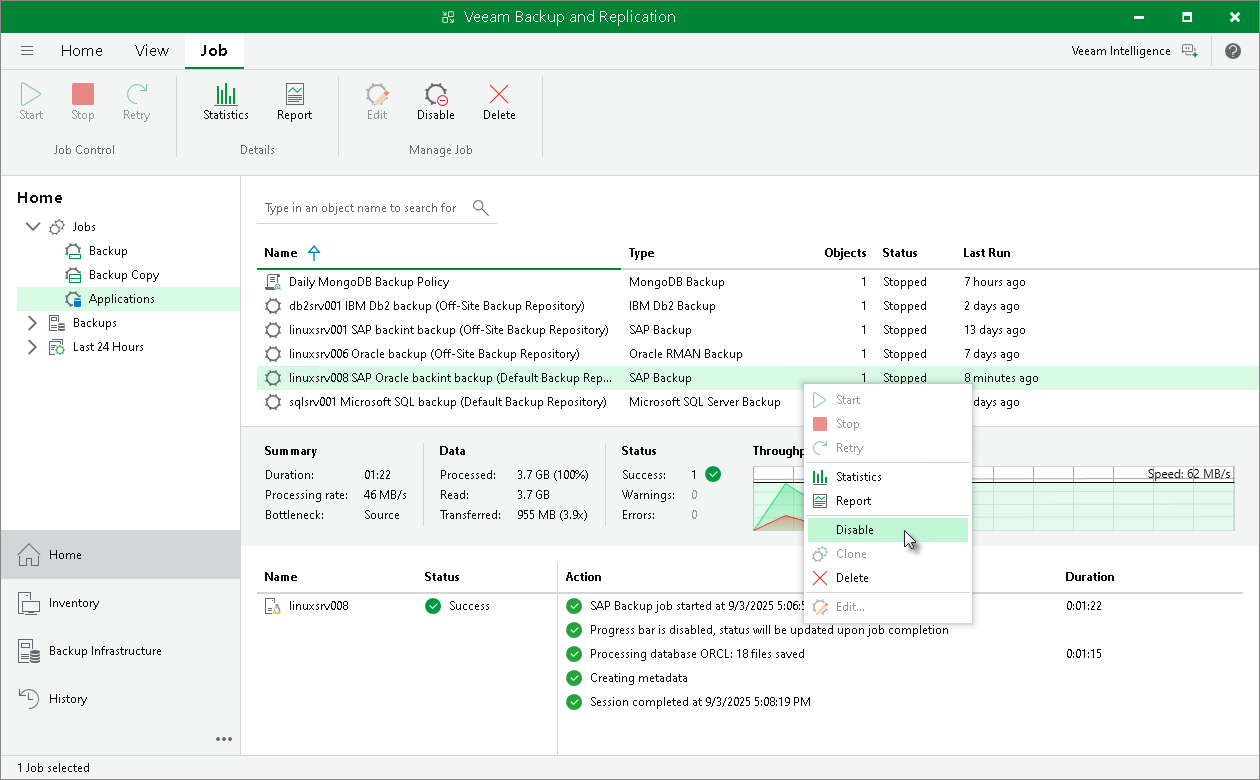 Disable of Backup Job
