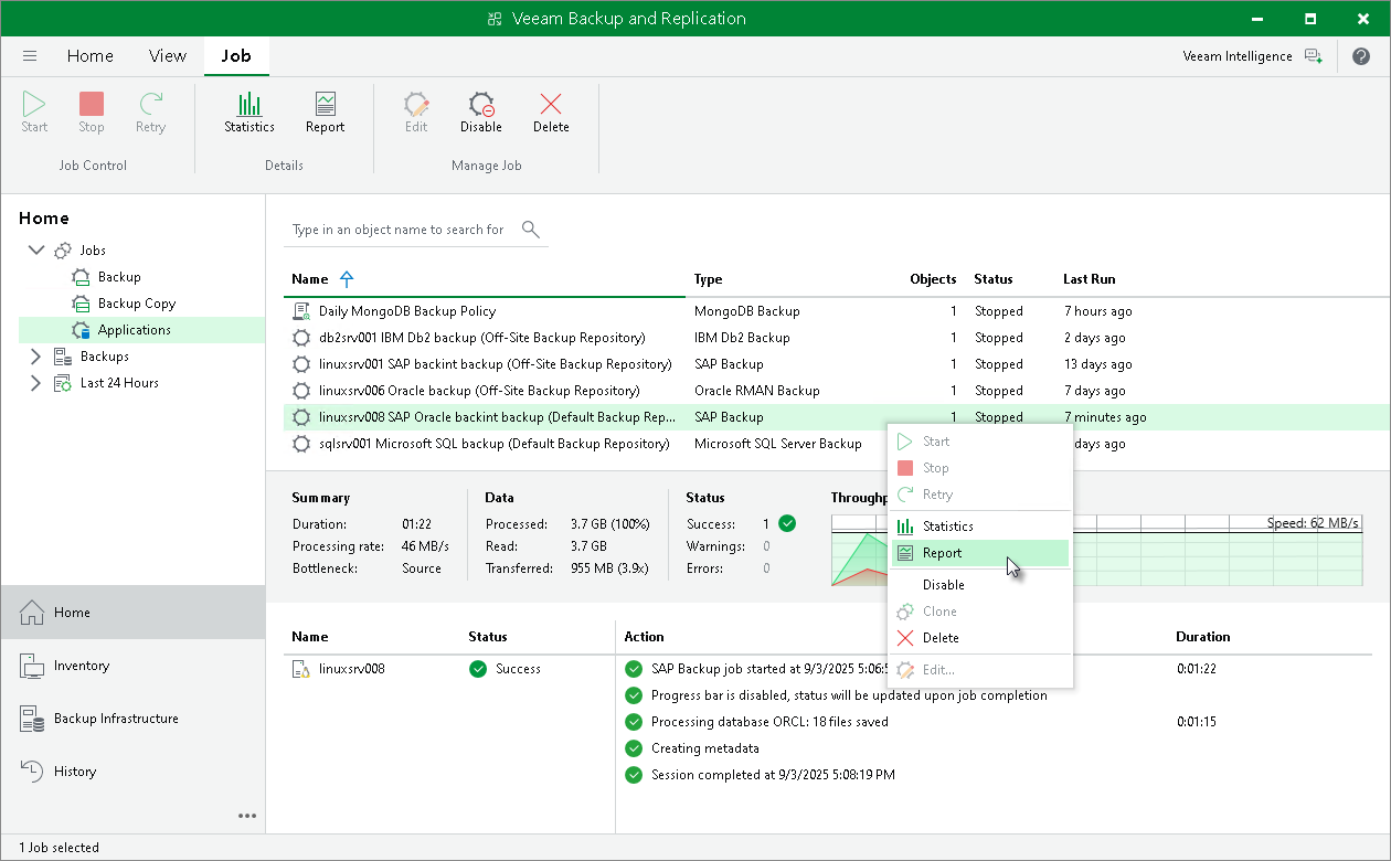 View Report of Backup Job