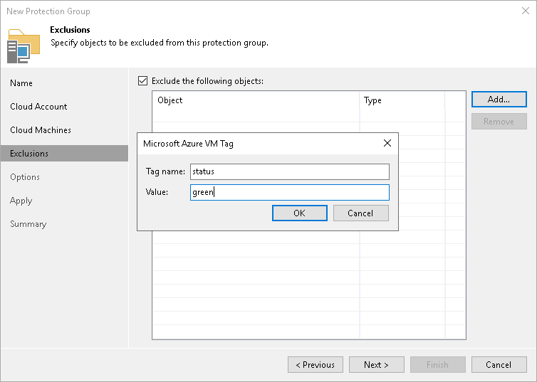 Step 5. Exclude Objects from Protection Group