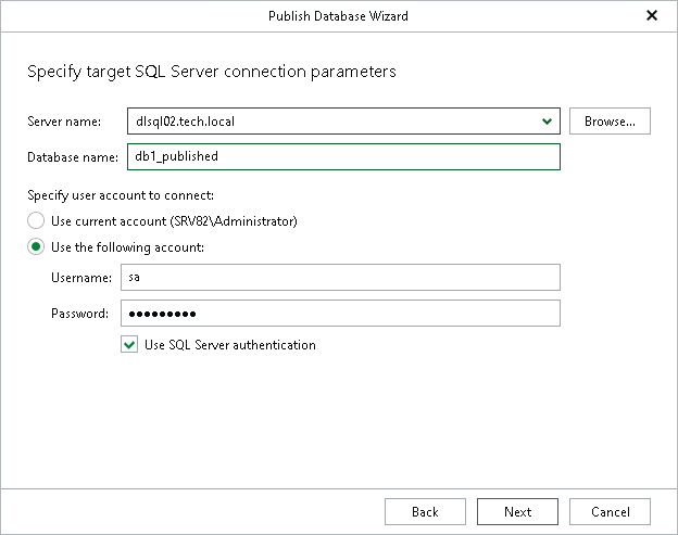 Specifying Target SQL Server