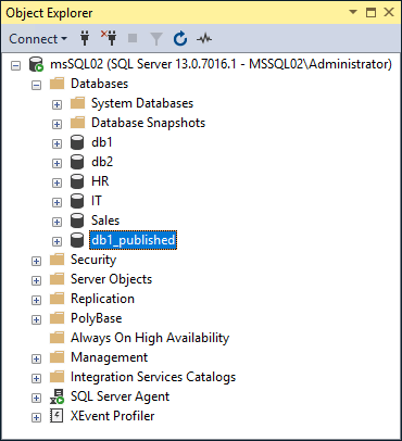 Published Database in Object Explorer