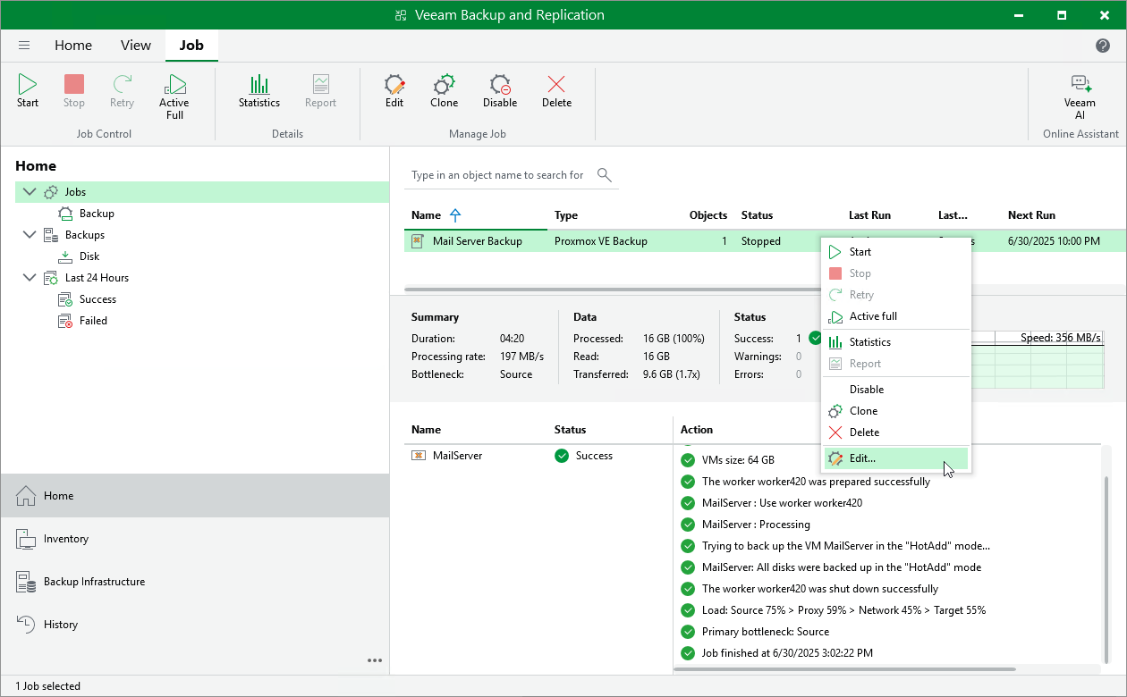 Editing Backup Job Settings
