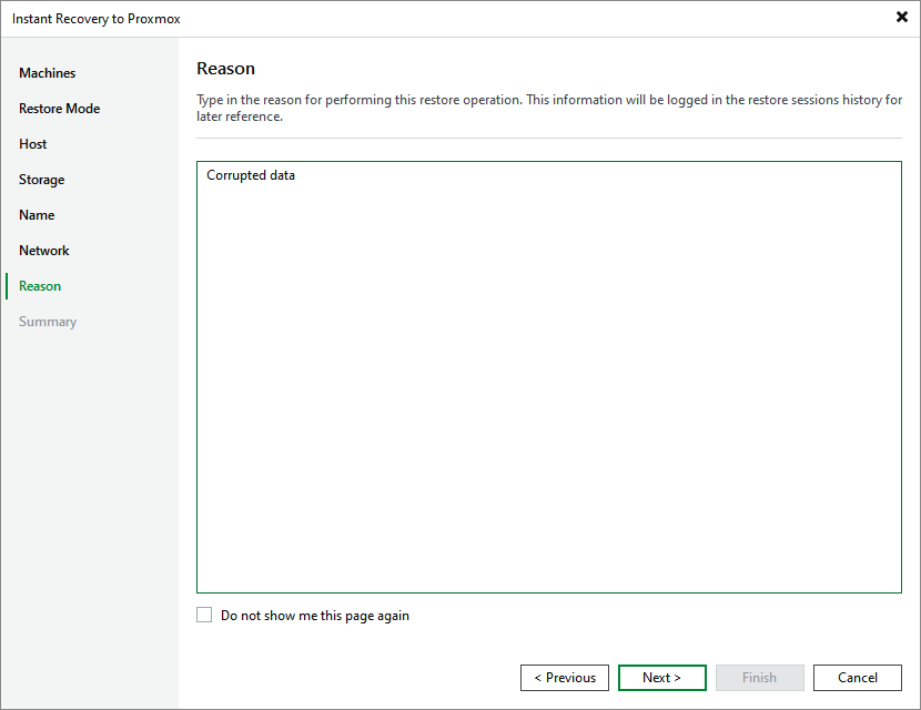 Step 8. Specify Restore Reason