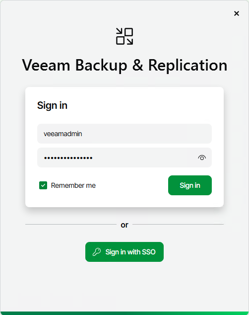Logging in to Veeam Backup & Replication