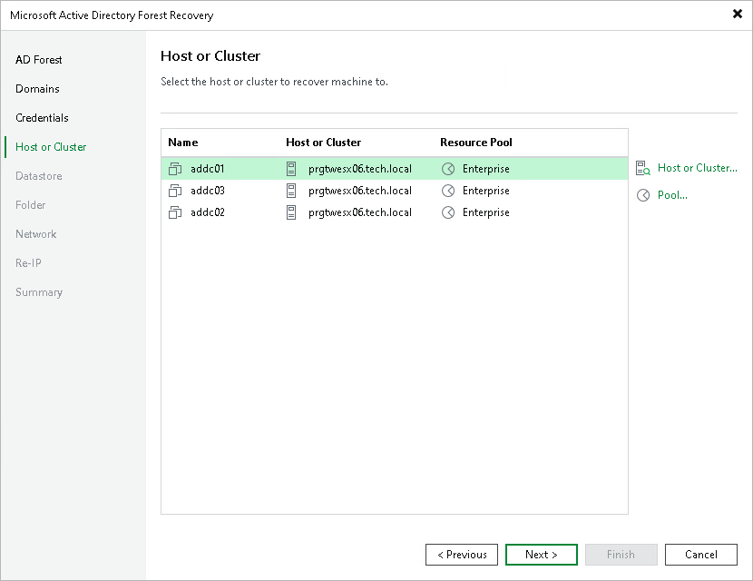 Selecting Target Hosts and Resource Pools Step 5. Select Hosts