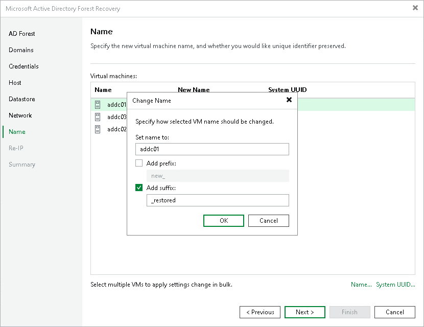 Step 8. Specify VM Names and UUIDs