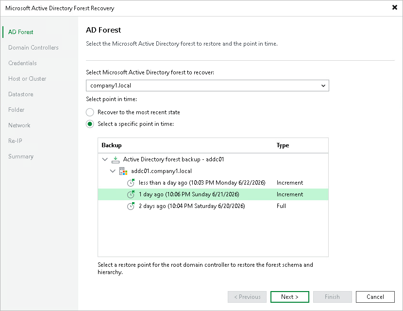Step 2. Specify Forest and Point in Time