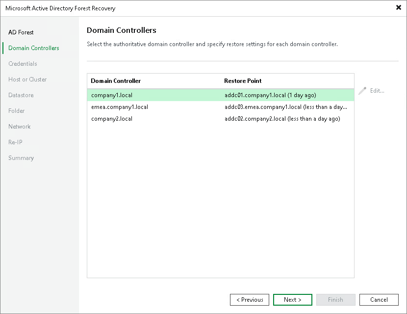 Step 3. Specify Restore Points for Authoritative Domain Controllers