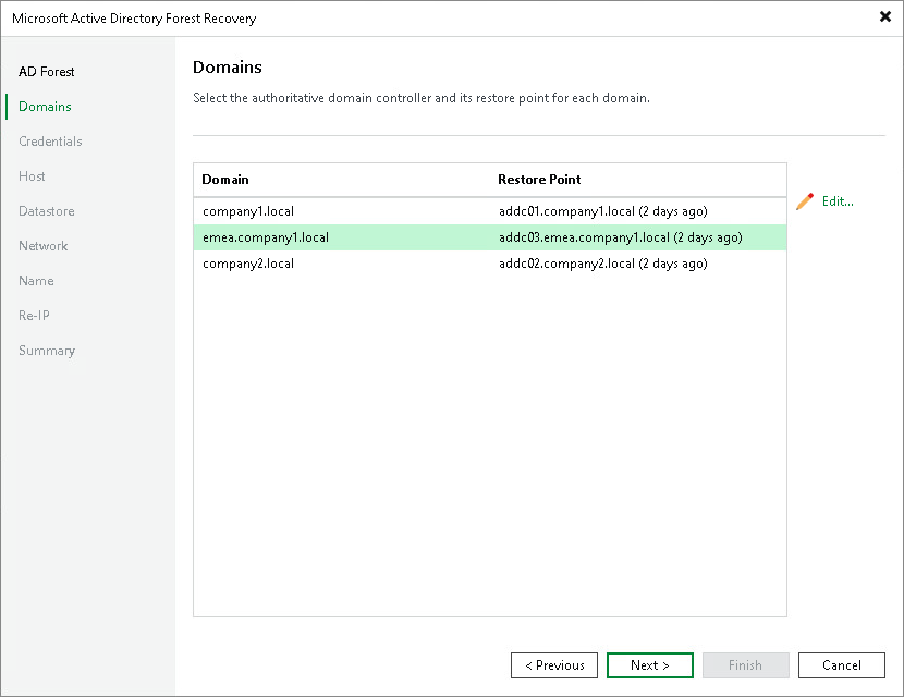 Selecting Restore Point for Authoritative Domain Controllers Step 3. Specify Restore Points for Authoritative Domain Controllers
